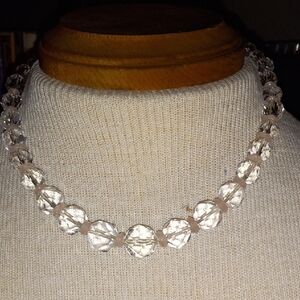 Vintage Faceted Crystal Necklace, Thread Strung With Small Pink Spacers